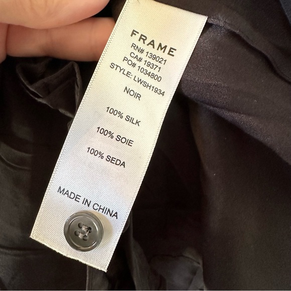 FRAME black 100% silk ruffle blouse size large - Picture 7 of 9